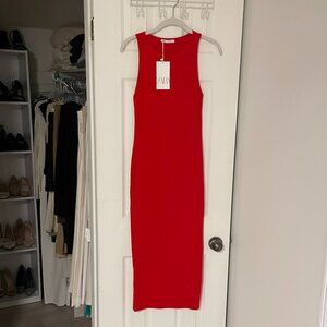 Zara Red Sleeveless Crew Neck Stretch Cami Camisole Tank Bodycon Mini Dress Sz M